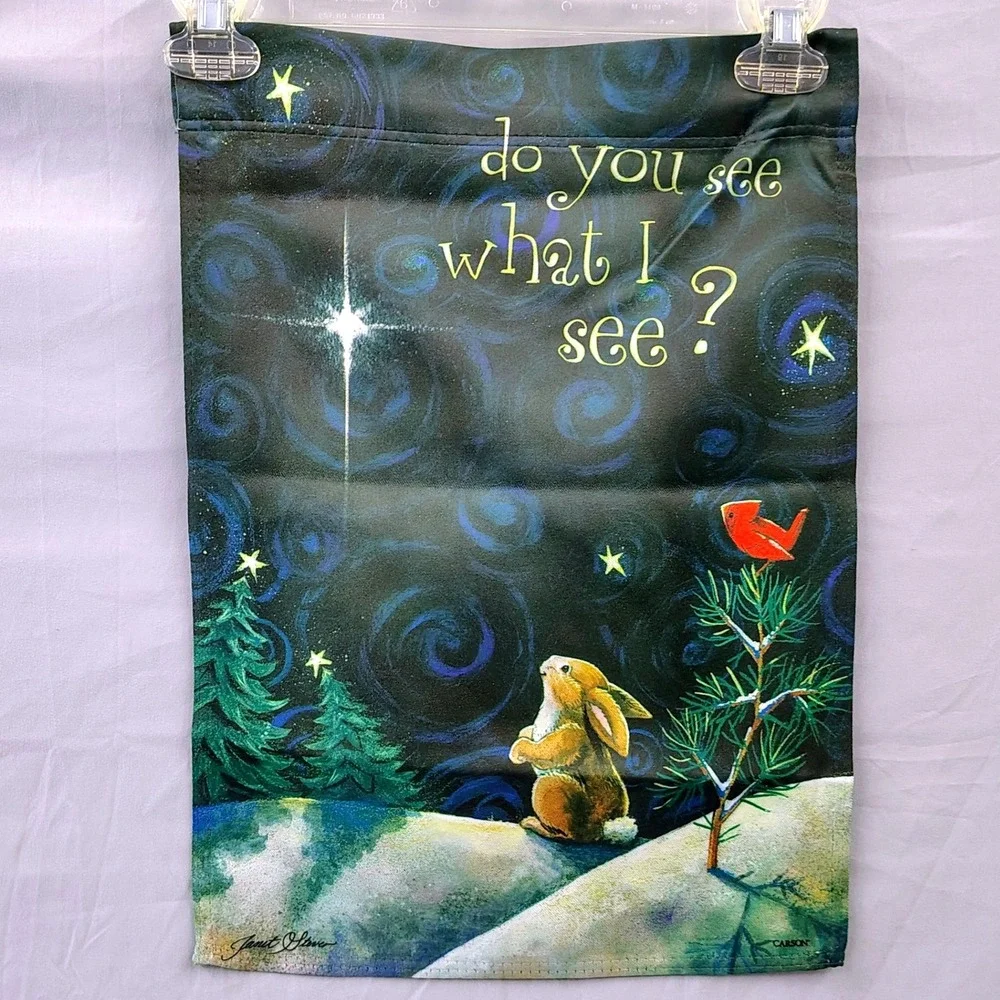 Carson Janet Stever Christmas Garden Flag Bunny Star Do You See What I See 12x18